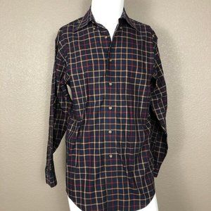 Brooks Brothers Dark Blue  Plaid Long Sleeve Button  Down Men's Shirt Sz…